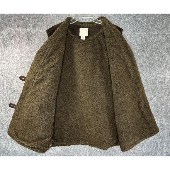 J.jill Leather Vest Sherpa Lined Button Front Pockets Brown Size Medium - Picture 4 of 8